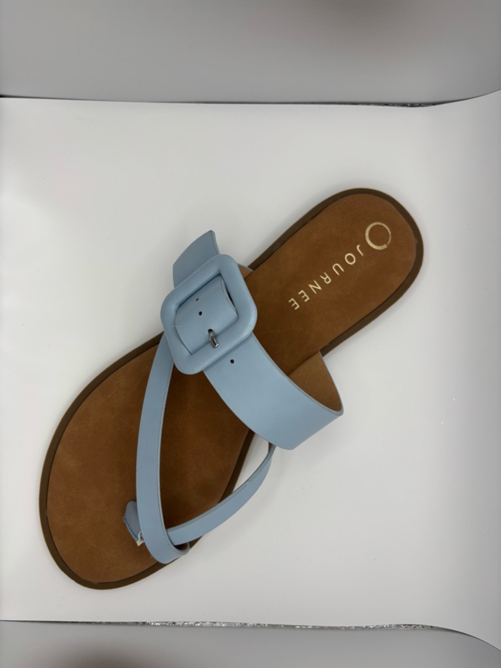 Journee Collection Sky Blue Buckle Slide Sandals - Picture 4 of 6
